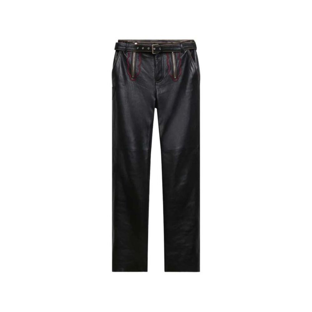 Marni Men Leather Trousers With Embroidered Inserts